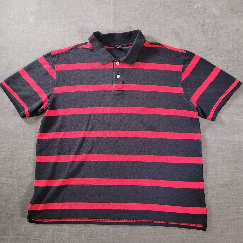 Bugle Boy Vintage 90s Mens L Black Red Striped Short Sleeve Polo‎ Shirt Cotton
